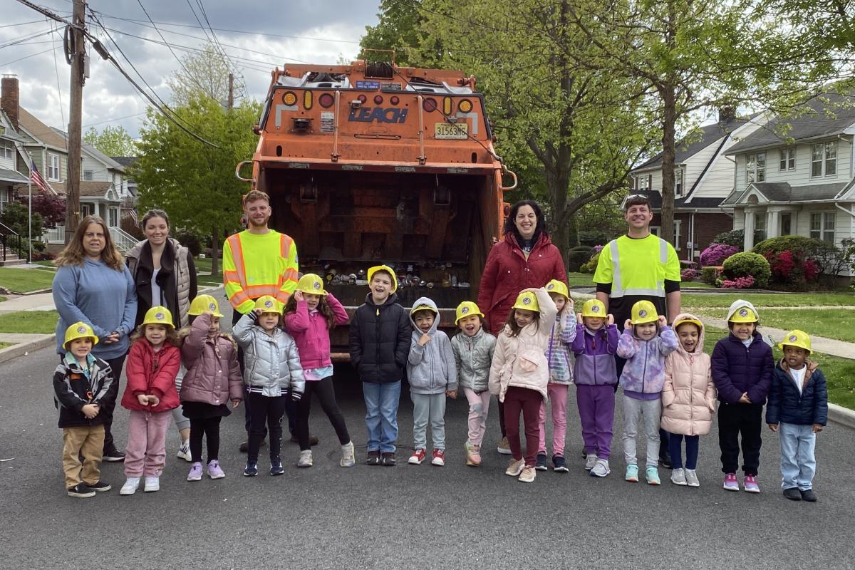 Visiting the Ridgefield Park Co-Op and speaking to the pre-schoolers about recycling and showing them the garbage truck. 