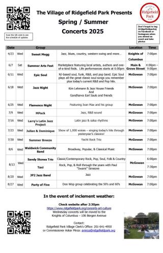Ridgefield Park's 2025 Free Concert Series