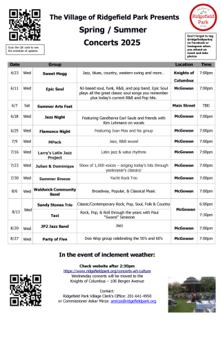 Ridgefield Park's 2025 Free Concert Series